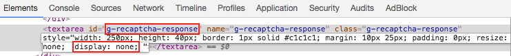 Найдите html элемент с id='g-recaptcha-response'